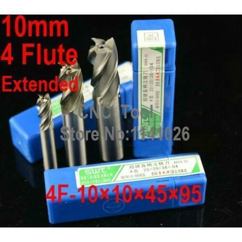 Free shipping 2pcs 10mm 4 Flute HSS & Extended Aluminium End Mill Cutter CNC Bit Milling Machinery tools Cutting tools