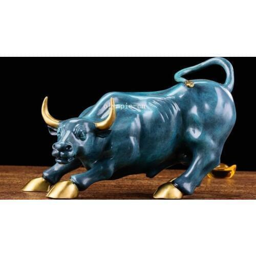 10'' bronze home fengshui auspicious animal treasure fortune Wall Street bull Ox