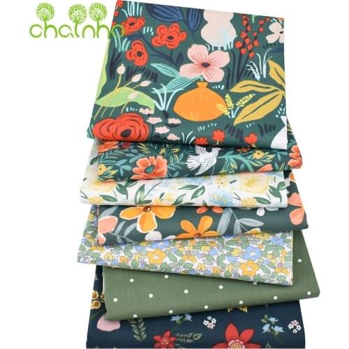 Chainho,Printed Twill Cotton Fabric,Patchwork Clothes For DIY Sewing Quilting Baby&Childs Bedclothes Material,Dark Green Flower