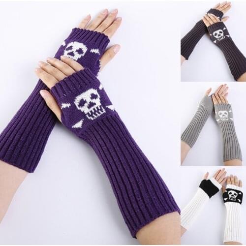 Stretchy Hand Arm Warmers Fingerless Skull Gloves Knitted Half Finger Driving Gloves Cosplay Party Warm Soft Gloves