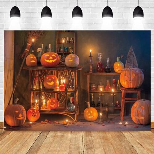 Halloween Photography Backdrop Pumpkin Lantern Broom Chemistry Lab Room Photographic Background For Photo Studio Photophone Prop