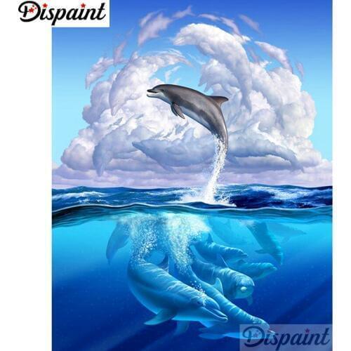 Dispaint Full Square/Round Drill 5D DIY Diamond Painting "Animal dolphin scenery" Embroidery Cross Stitch 5D Home Decor A10849