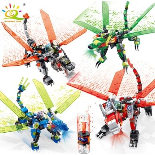 HUIQIBAO 4pcs/set Ninja Dragon Knight Building Blocks Bricks With KAI JAY Figures City Construction Toys for Children Boy