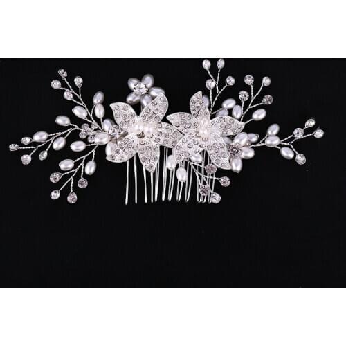 Trendy Silver Color Flower Pearl Bridal Hair Combs Wedding Hair Accessories Headpiece Hair ornaments Bride Women Hair Jewelry