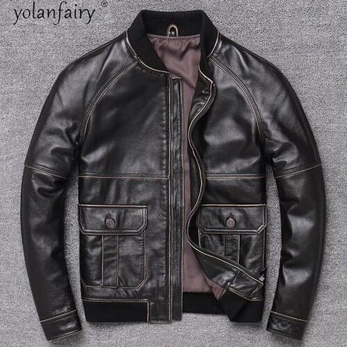 Mens Leather Jacket Motorcycle 100% Real Cowhide Coat Korean Fashion Mens Jackets Plus Size 4xl 2021 Veste Homme Pph4908