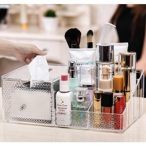 Desktop remote control storage box living room coffee table transparent tissue box home creative multi-function tray WF726158