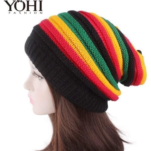 New fashion four color striped heap hat wool knitted Jamaica Hat Cap Popular handmade crocheted hat along the wool cap