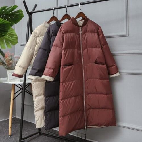 FTLZZ 2021 New Winter White Duck Down Jacket Women Zipper Loose Down Long Coat Black Parkas Female Warm Snow Outwear