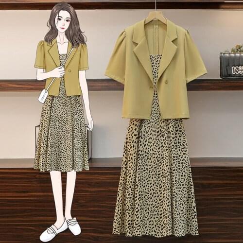 Summer New Chiffon Floral Suspender Skirt Suit Coat Two Piece Suit Ensemble Femme Deux Pieces Year-old Female Costume Suit Set