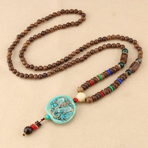 New 2020 Ethnic Nepal Long Buddhist Mala Wood Beaded Pendant & Necklace Vintage Bohemian Boho Buddha Lucky Jewelry for Women Men
