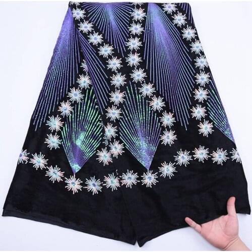 New Design Colorful African French Velvet Lace Fabric With Sequins High Quality Nigerian Velvet Laces Fabrics For Garment S1802