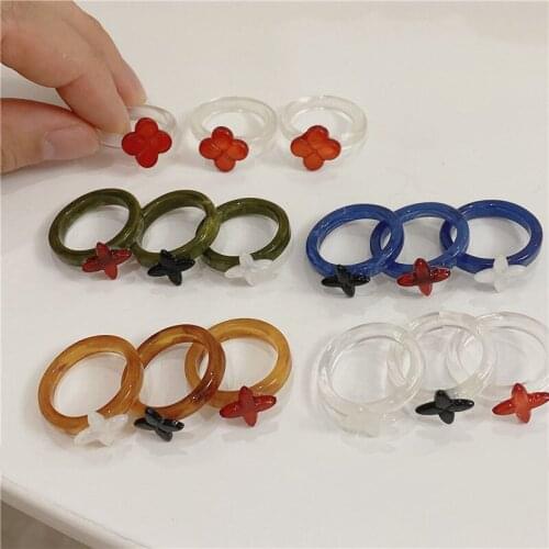 Origin Summer Statement Multi Designs Cross Geometric Multicolor Ring for Women Flower Resin Candy Index Finger Ring Jewelry