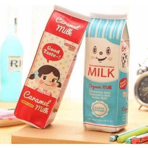 Kawaii Milk Carton Box Pen Bag Cartoon School Pencil Case Cute PU Leather Pen Bag Stationery Pouch Office School Supplies Zakka