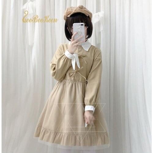 Cute Girls Loose Dress School College Style Dress Bow Princess Dress Cosplay Womens dress Lolita Japanese Sweet Loli For Women