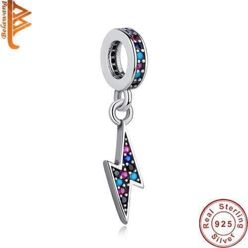 BELAWANG European Real 925 Sterling Silver Charm Multicolor CZ Lightning Beads fit Charm Bracelets DIY Jewelry Making
