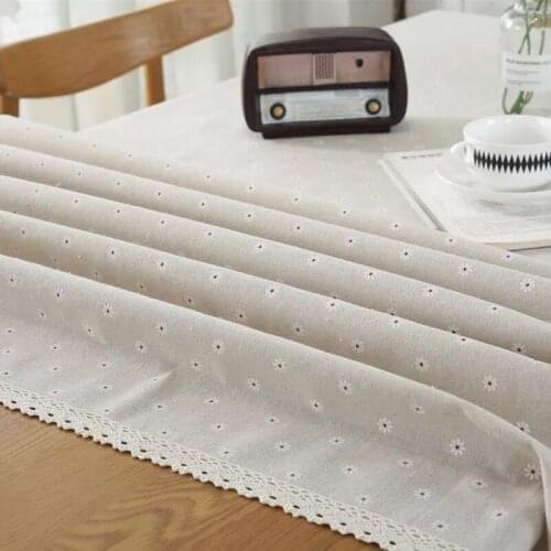 Pastoral Rectangular Linen Cotton Cloth Tablecloth Fabric Daisy Flower Printed Home Kitchen Dining Room Table Cloths Ornament