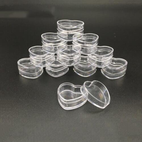 10PCS Empty Clear Plastic Heart Shape Cream Pot Jar Boxes Cosmetic Case Transparent Makeup Container Jewelry Earring storage