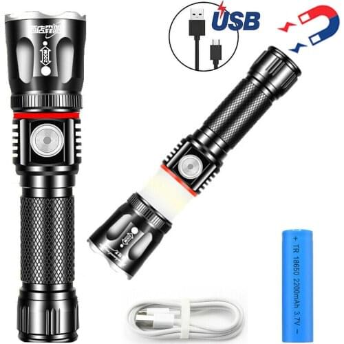 RV Camper LED Flashlight USB Rechargeable COB Outdoor Emergency Searching Torch Light Waterproof Hiking Camping Work Lamp Goods