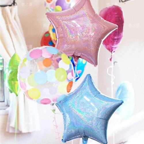 Mixed 18 inch Laser Star Pink Light blue Balloons shine Aluminum Foil wedding Party Decoration valentaines day Supplies globos