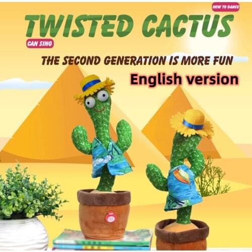 Dancing Cactus Toy Electric Singing 120 English Songs Soft Doll Babies Luminous Recording Learning To Speak Twisting Plush Toy