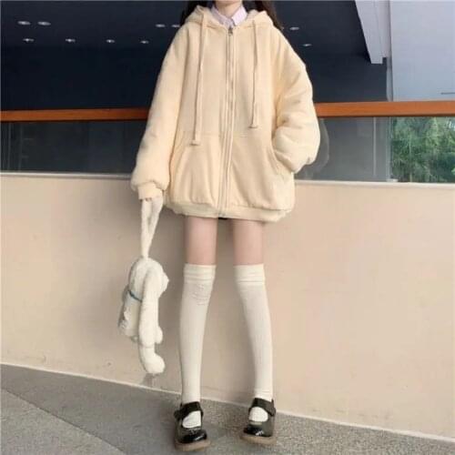 Thick Zip-up Autumn And Winter Fashion Women Sweatshirt hoodie coat Korean Soild Color Long Sleeve Female Hoodies Sweatshirts