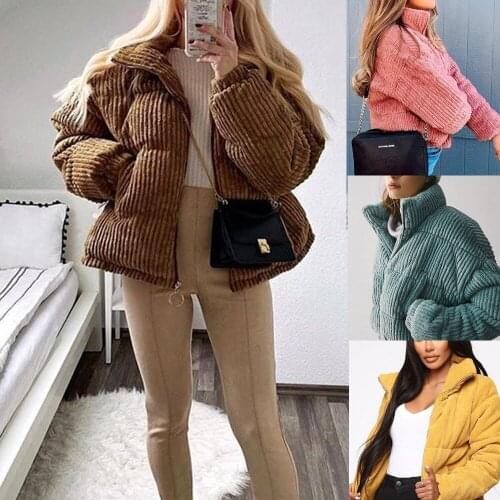 2021 corduroy cotton-padded jacket womens short autumn and winter new jacket fashion cotton-padded jacket loose clothing
