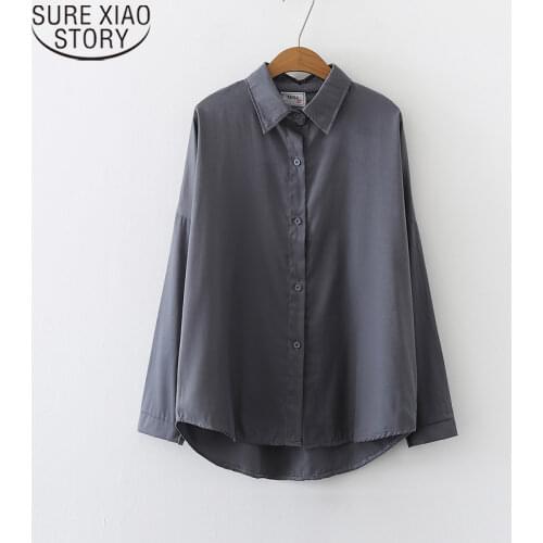 Vintage Long Sleeve Plus Size Loose Clothes Blouse Women Polo Collar Shirt and Blouse Solid 2021 Autumn Women Tops Blusas 11331