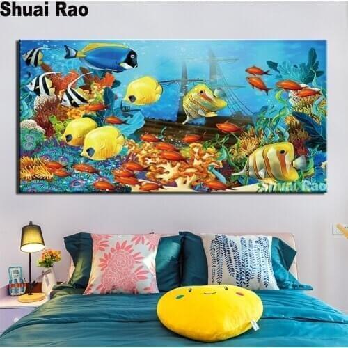 Cross stitch crystal painting underwater world fish diamond painting new full square drill of rhinestones diamond embroidery