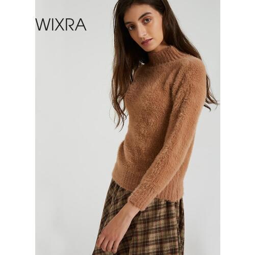 Wixra Women Casual Soft Mohair Sweaters And Pullovers Warm 2019 Autumn Winter Turtleneck Solid Knitted Sweater