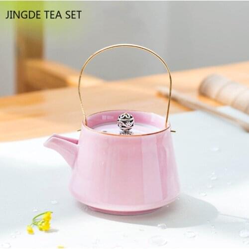 Japanese Pink Tiliang Teapots Exquisite Handmade Ceramic Tea Set Kettle Household Celadon Filter Tea Pot Tie Guanyin Puer 200ml