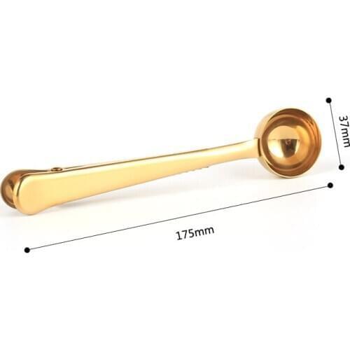 Tea Coffee Measuring SpoonTwo-in-one Stainless Steel Coffee Spoon Sealing Clip Kitchen Gold Accessories Recipient
