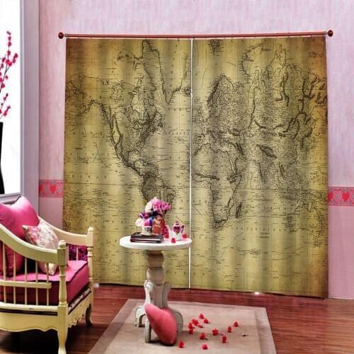 Custom Any Size 3D Curtain Fashion Customized Retro Map Curtains For Bedroom Living Room 3D Curtain Blackout