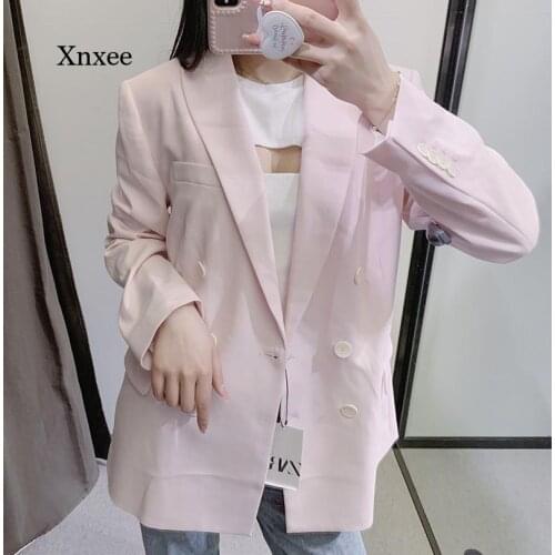 Spring and Autumn Womens Jacket Casual Solid Color Double-Breasted Fashion Pocket Decorative Jacket