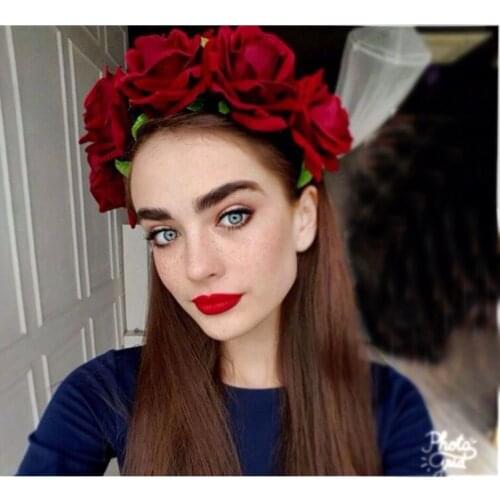 Jewelry Big Red Rose Flower Garland Corolla Hair Band Headdress Catwalk Beach Photo Accessories