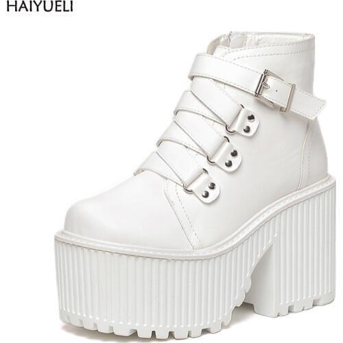 Botas Y Botines Mujer 2017 Designer Rock Style Platform Boots Punk Martin Boots Fashion Motorcycle Boots Black Ankle Boots