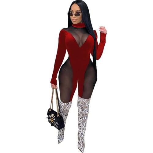 Women Clothing Summer 2021 Bodysuit Casual Round Neck Net Yarn Jumpsuit Woman Summer Casual Woman Summer Romper