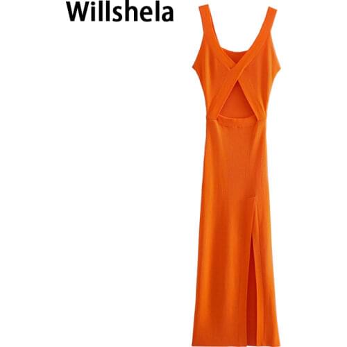 2021 Summer Dress Women Hollow Out V-neck elegant Casual Fashion Chic Lady Woman slit Knitted Midi dress robe femme