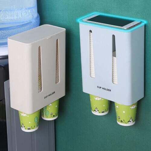 045 Double cylinder cup holder with cover wall mounted disposable cup holder snap on paper cup holder for water dispenser