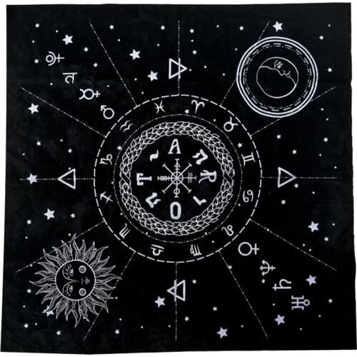 1pc Constellation Tarot Table Card Cloth Divination 19.29in Black Square