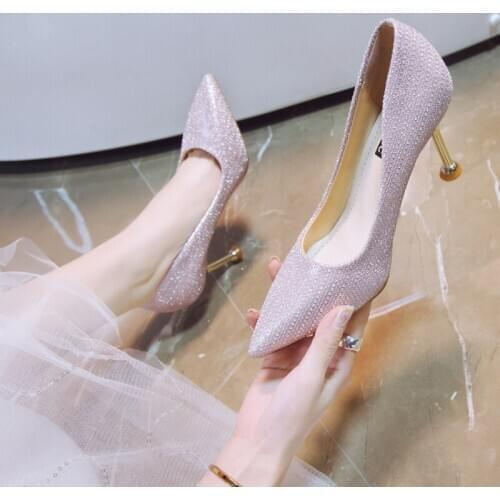 2020 Fashion Banquet New Spring And Autumn High Heels Elegant Pointed Wedding Shoes High-quality Dark Grain Womens Shoes W27-32