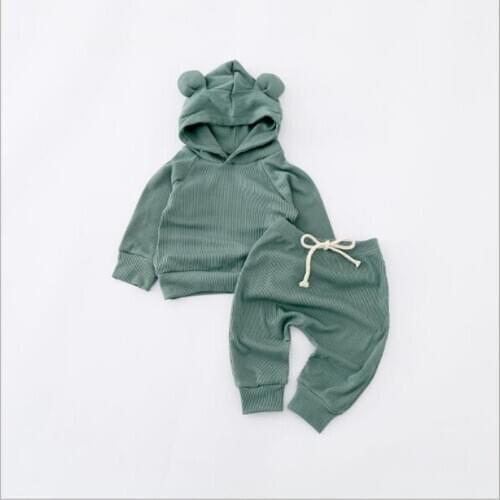 2021 Spring Newborn Baby Clothes Infant Baby Boys Girls Hoodie Set Baby Solid Tracksuit Children Clothing Set