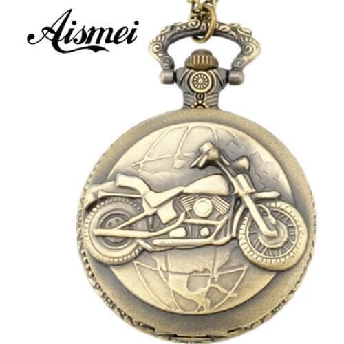 Bronze Motorcycle Motorbike Emboss Cover Necklace Pendant Pocket Watch Gift for men women kids 5pcs/lot