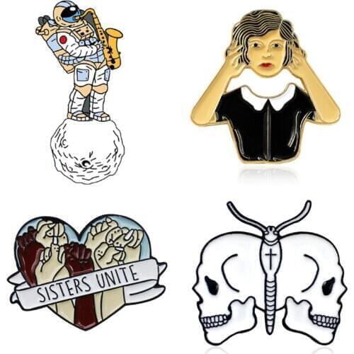 Astronaut Badges Lapel Pins Enamel Brooches For Backpack Womens Badges Accessories Cute Anime Pin Metal Art Brooch For Clothes