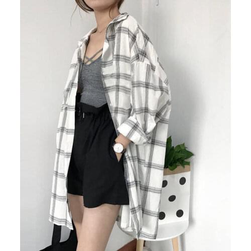 Blouse Women Shirt Womens Clothing Plaid Women Lapel Long Sleeve Shirt Loose-Fitting Coat Top Blusas Mujer De Moda