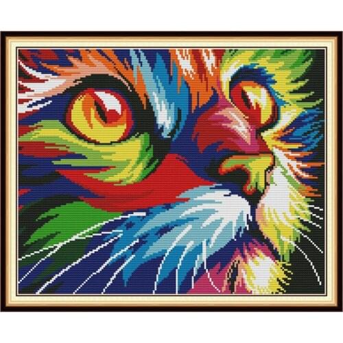 Colorful Cat cross stitch kit aida 14ct 11ct count print canvas cross stitches needlework embroidery DIY handmade