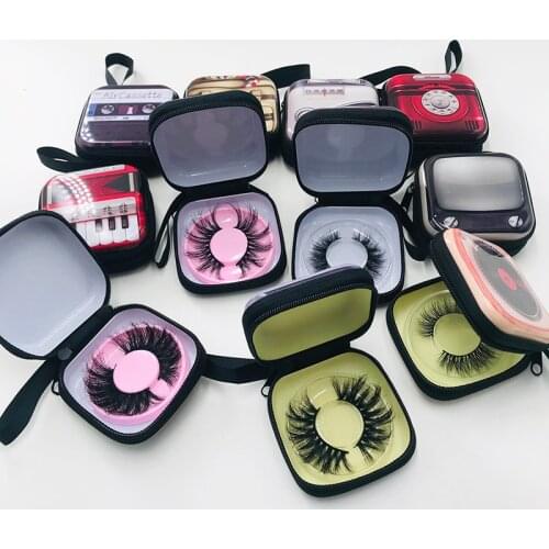 Retro CRetro creative Mini Zipper Hard Eyreative Eyelashes Headphone Holder Case Portable 3D 5D 25mm Mink Lashes Pouch box