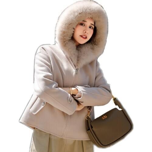 Real fur fur collar classic coat double-faced cashmere coat woolen coat female rabbit fur lining cashmere coat winter coat women