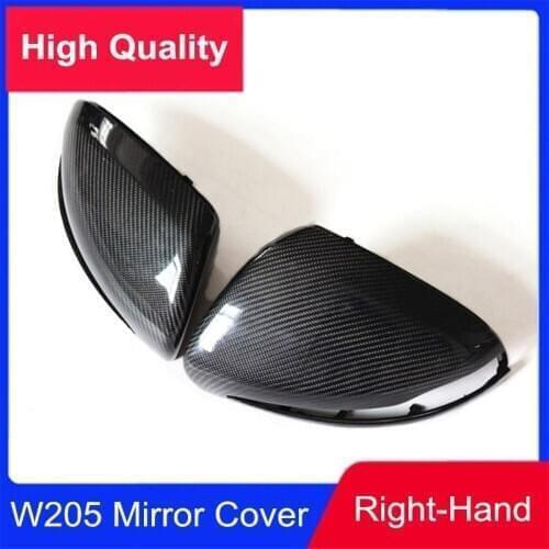 A Pair For Right-hand Black Carbon Fiber Rearview Mirror Shells Side Wing Cover Caps Fits For BENZ C Class W205 2015-2018