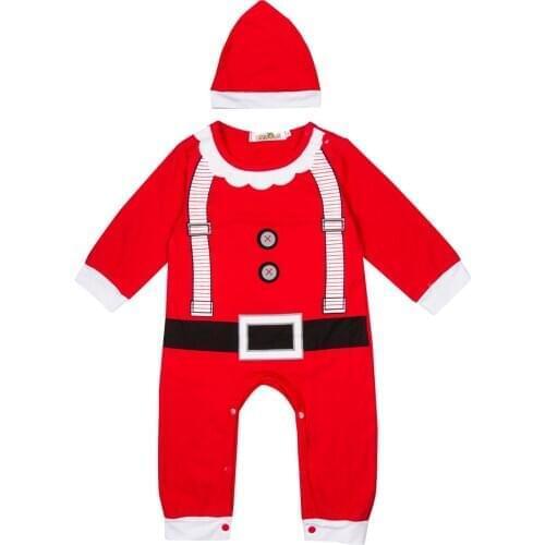 2Pcs Baby Boys Girls Christmas Clothes Outfits Long Sleeve Romper Hat Santa Claus Jumpsuit Overalls Set Xmas Gift