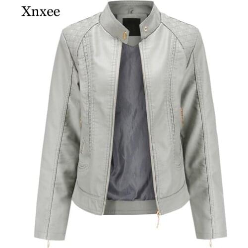 Leather Jacket Women Spring Autumn Fashion Stand Collar Motor Biker Coat Pu Outwear Fall Jackets Solid Zipper Overcoat Outwear